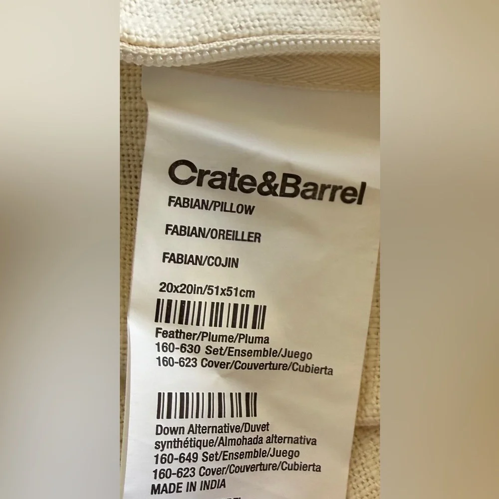 Crate&Barrel-Two Gray/Creams 20”x 20” Embroidered Decorative Pillow Covers